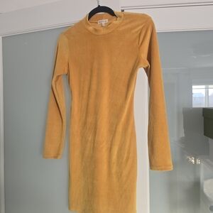 Heart Hips Mustard Ribbed Long Sleeve Bodycon Dress